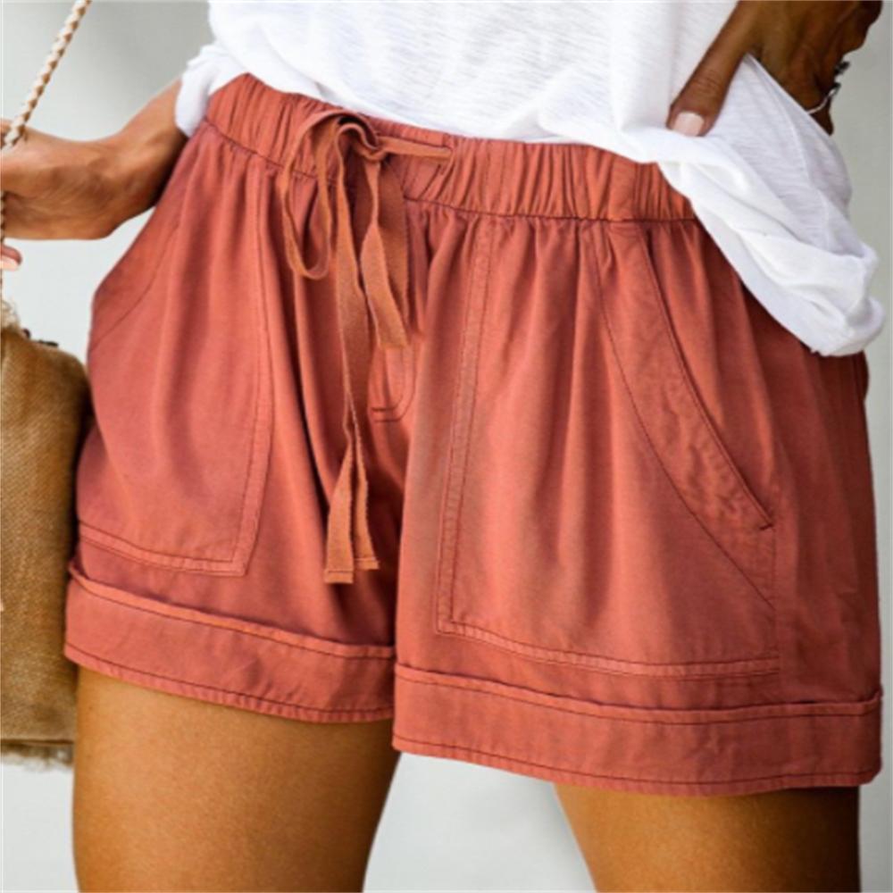Plus Size Womens Drawstring Casual Elastic Waist Pocketed Loose Shorts Pants