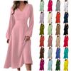 Women's Autumn And Winter Casual Fashion V-neck Long Sleeve Solid Color Long Dress