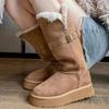 Fashion 2025 Winter Women's Keep Warm Short Plush Flat Suede New Platform Knee High Boots for Women Outdoor Casual Cotton Shoes 35-40