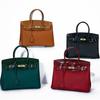 Color Blocked Top Layer Cowhide Platinum Bag Large Capacity Lychee Pattern Women's Handbag Fashionable And Versatile Genuine Leather Women's Bag