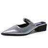 Summer Women Cover Toe Mules Slippers Fashion Metal Decoration Thick Heel Slide Shoes Comfort Street Style Footwear