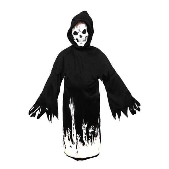 Halloween Grim Reaper Costume for Kids Glow-in-the-Dark Cosplay Outfit with Scythe for Halloween Parties Dress-Up