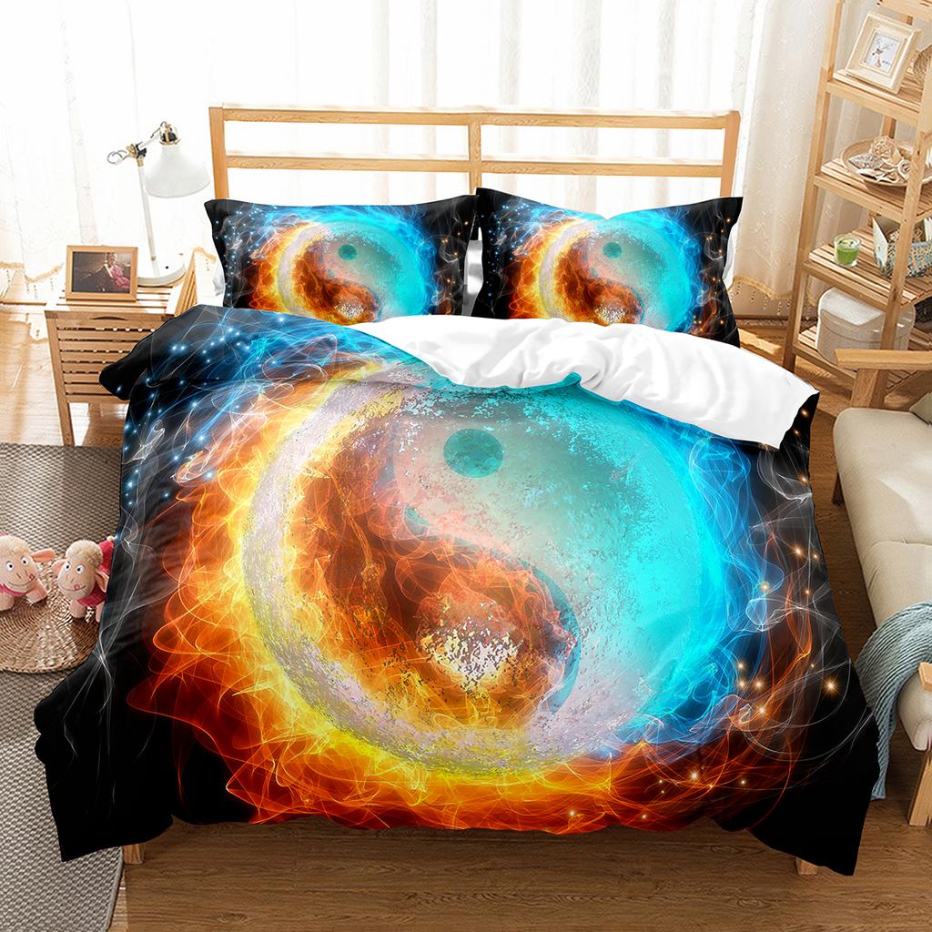 Ice and Fire Pattern Duvet Cover Set Single Double Size Polyester Comforter Cover for Teens Adults Bedding Set with Pillowcase