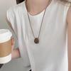 Oval Sweater Chain Drawable Black Rope Collarbone Chain Retro Pendant Necklaces  Women