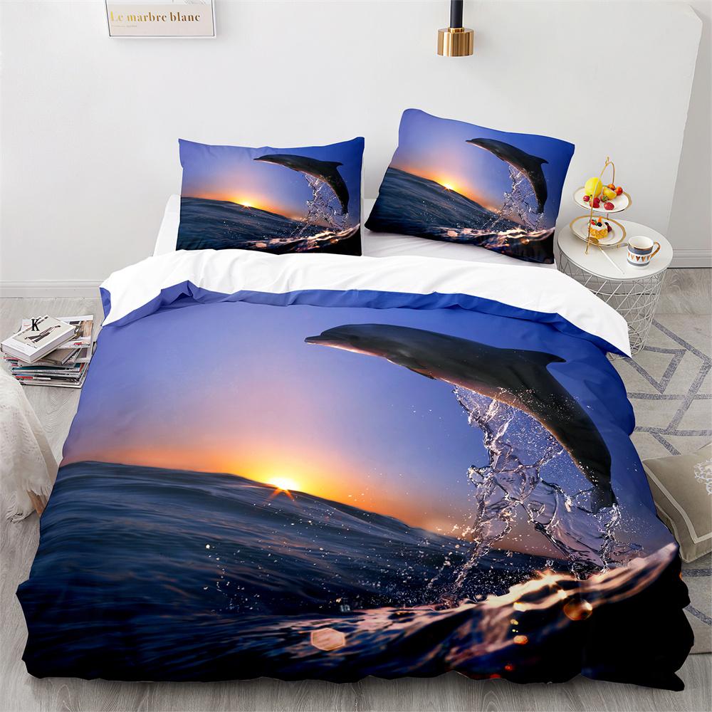 Пододеяльник Дельфин Размер Кинг-сайз Квин-сайз Прекрасный Постельный Комплект Морская Жизнь Для Детей Мальчиков Девочек Милый Океанский Животный 2/3шт Полиэстеровый Пододеяльник