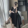 Летнее женское ретро черное платье А-силуэта с V-образным вырезом - Простой стиль Хепберн