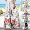 Ladies Summer Print Elastic Waist Loose Casual Wide Leg Pants Trousers