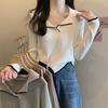 Polo Collar Knit Base Layer Women Spring Autumn Long Sleeve French Style Sweater Top