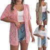Women's Fashionable Solid Color Hollow Short Sleeved Knitted Cardigan Vacation Sun  Shirt