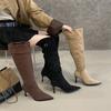 2 Wear Type 2025 Autumn and Winter New Pointed Head Thin Heel High Heel Boots Thin French Fashion Suede Tall Women's Boots