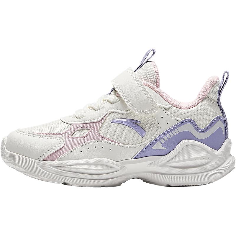 Anta Kids Synthetic Leather Trendy Versatile Lightweight Shock Absorbing Low Top Running Shoes Kids Sneaker White Pink Purple A22449977N-1