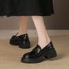 Thick-soled Small Leather Shoes Style Black College Thick Heel Student Simple Single Shoes Round Head