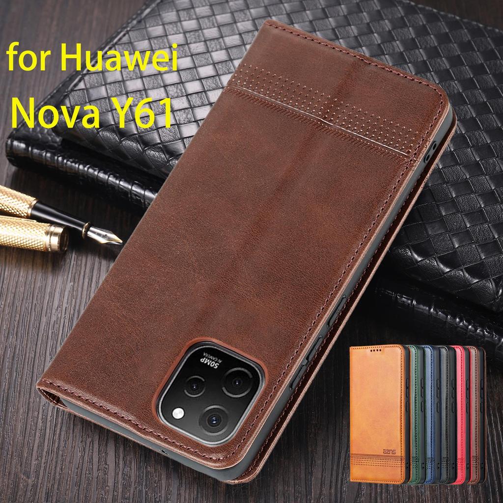 Deluxe Magnetic Adsorption Leather Fitted Case for Huawei Nova Y61 Y 61 Flip Cover Protective Case Capa Fundas Coque