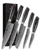 XINZUO 5PC Kitchen Knife Set Damascus High Carbon Steel Chef Knife Slicing Santoku Utility Paring Knife Set Pakkawood Series Steel, -Ya