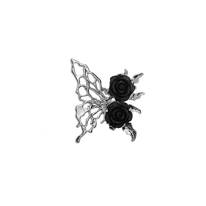 Adjustable Dark Rose & Butterfly Hollow Ring