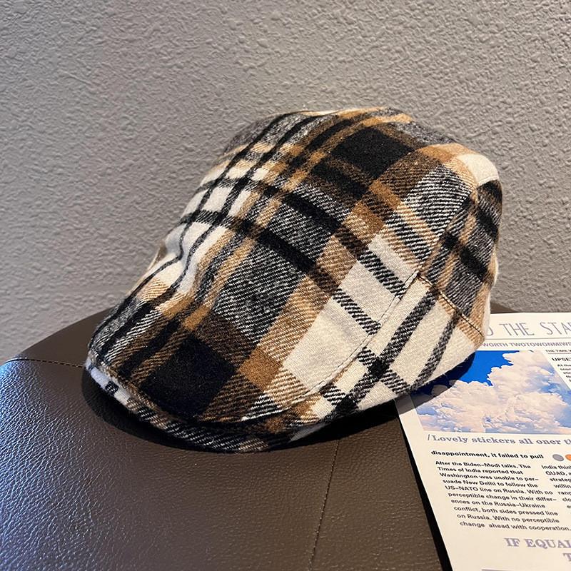 Color Grid Clashing Classic Wool Felt Newsboy Hat Color Blocking Fall Use Winter