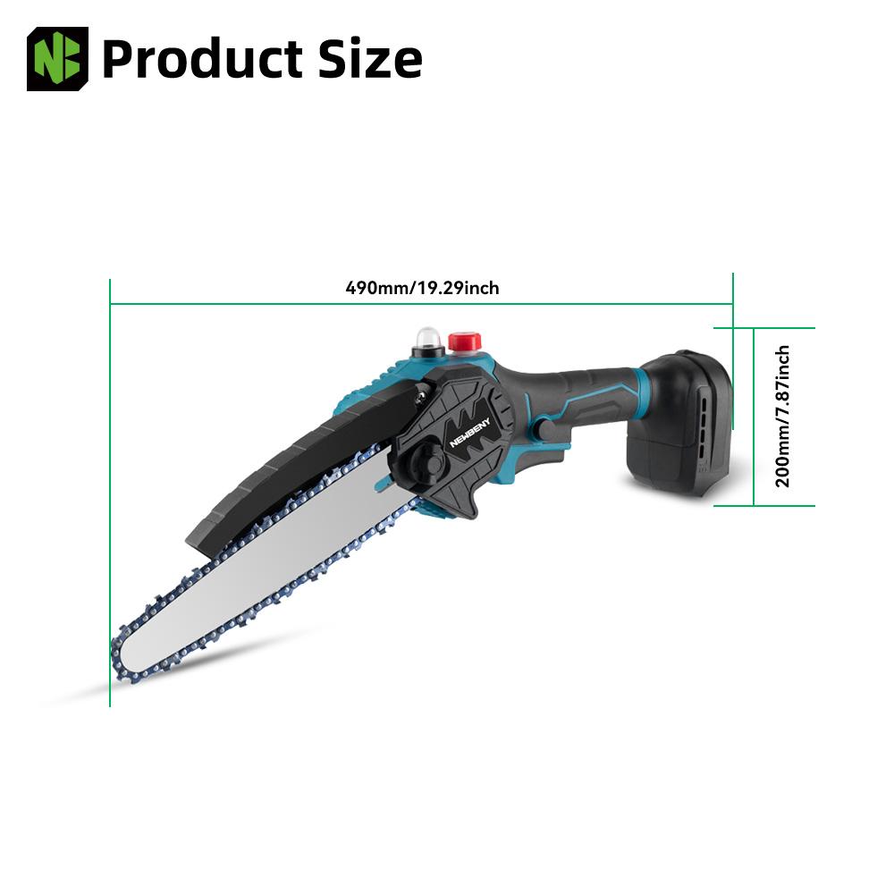 Newbeny 8-Inch Cordless Chainsaw with Brushless Motor 1500W Electric Pruning Saw for Wood Cutting Tree Trimming Gardening with Makita 18V Battery