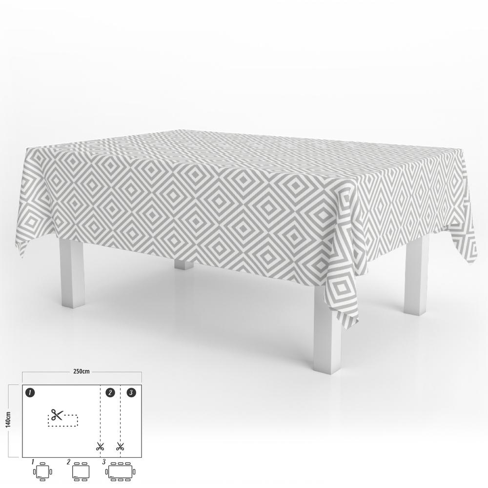 Rectangular Oilcloth Tablecloth Gray Diamonds Waterproof Stain-Resistant PVC 140x250 Cm. ReCortable Indoor and Outdoor Use
