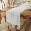 Hand Woven Solid Color Lace Table Runner with Fringe for Farmhouse Christmas Dining Table Decor