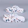 Women's Lightweight EVA Clogs - Slip- Soft Sole Flat Shoes with Butterfly Print & Arch, Adjustable Buckle & Cushioned Insole - White with Multicolor