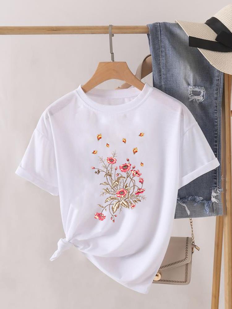 (Asian Size) Love Letter Trend Cute Short Sleeve T Shirt O-neck Tee Clothing Top Casual Fashion Print Lady Female Women Graphic T-shirts