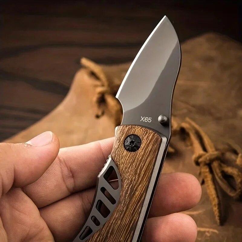 Stainless Steel Mini Folding Knife Portable Outdoor Knife Bottle Opener Multifunctional Knife Outdoor Survival Knife Wooden Handle Pocket Knife