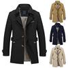 Men Autumn Winter Lapel Trench Coat Long Sleeve Single Breasted Pockets Mid-length Jacket Windbreaker