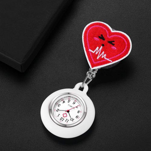 Lancardo Nurse Watch, Analog, Stretchable, Waterproof, Clip-on Watch for Women, Upside-Down, Cute and Stylish, Heart Embroidered Silicone Pocket Watch