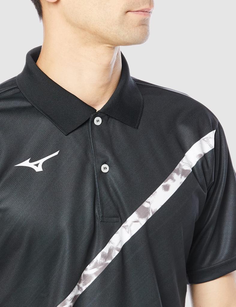 Mizuno Tennis Collared Game Short Black X Size Size S Wear, Shirt, Sleeve, Moisture-Wicking, Quick-Drying, White, 62JA1503,