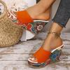 Fashion Floral Print Wedge Heel Sandals for Women Summer 2025 Ethnic Style Chunky Platform Slippers Woman Thick Bottom Peep Toe Slides