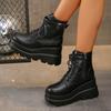 Fashion 2024 New Fashion Versatile High Quality Winter Women's Boots Round Toe Lace-up Thick Sole Zipper Decoration Women's Shoes