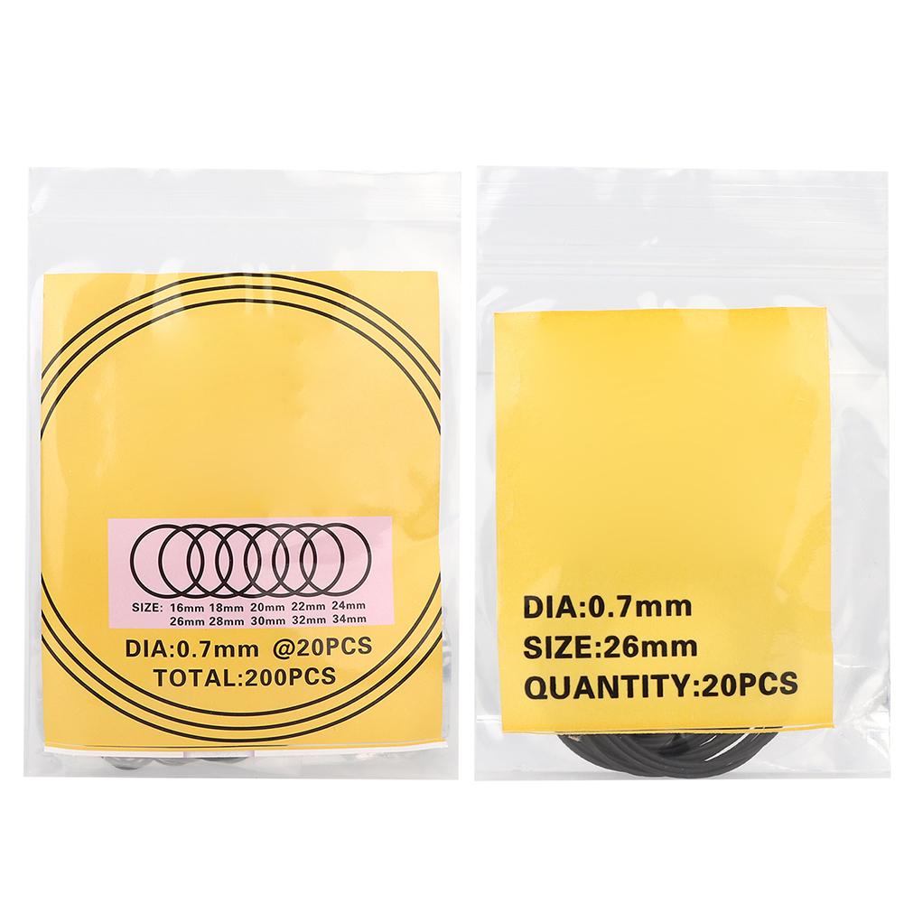 200pcs O Ring Waterproof Rubber Seal Watch Back Cover Seal Gaskets Repairing Tool(0.7mm )