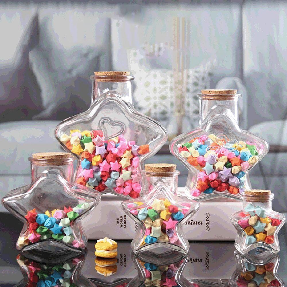 Craft Origami Stars Glass Bottle Stars Shape Glass Jars Creative Pentagram Storage Bottle Home