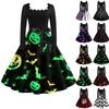 Women's Casual Fashion Halloween Print Vintage Long Sleeve Dress