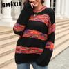 Women's Fashion Casual Stripe Print Autumn Winter Long Sleeve O-Neck Loose Sweaters