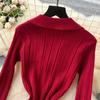 Autumn Winter Women V-neck Full Sleeve Knitted Sweater Party Long Maxi Mermaid Dresses