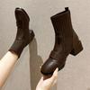 Female Ankle Boots Sock Short Shoes For Women Elastic Booties Brown Footwear Comfortable And Elegant On Offer Korean Style Pu