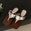 French Niche Design Slope Heel Flip-flops Shoes Women's Outer Wear 2025 Summer New Silver Roman Sandals