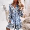 Summer Women Vintage Flroal Print Long Sleeve Elegant Loose Short Dress