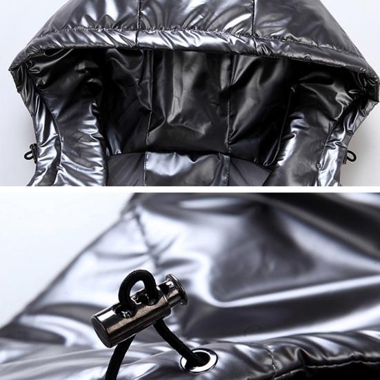 Men Cotton Vest Autumn Winter Hooded Sleeveless Zipper Placket Jacket with Pockets Solid Color Glossy Finish Down Quilted Vest Coat