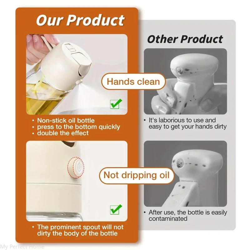 2-in-1 Sprayer Pourer Oil Empty Bottle Plastic Oil Container Dispenser Vaporizer for Kitchen Barbecue Camping Cooking Utensils