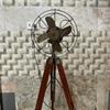 Nautical Brown Antique Finish Pedestal Fan-Rotating Function with Adjustable Wooden Tripod Retro Style Corner Home Decor Accent Handmade