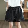 Women's Loose Boho Summer Shorts Drawstring Comfy Elastic Waist Shorts High-Waisted Wide-Leg Hollow Floral Lace Shorts