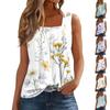 Women's Pleated Square Collar Sleeveless Vest Print T-shirt