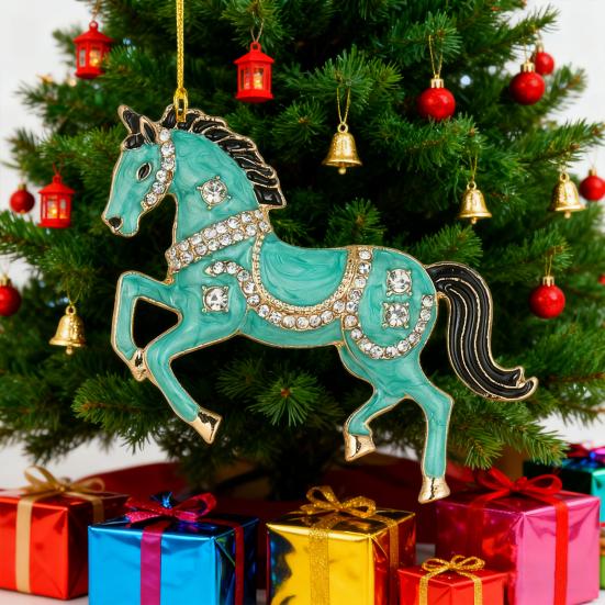 Horse Christmas Ornaments Sparkly Rhinestone Horse Hanging Decoration Acrylic Christmas Tree Ornament for Winter Xmas Party Supplies Holiday Home