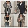 Women's Cozy Solid Color Mid-Length Knit Cardigan Sweater for Autumn and Winter