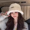 White Plush Bucket Hat Women's Autumn and Winter New Big Head Circumference Thickened Warm Plain Face Small Bucket Hat