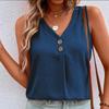 Women Summer Casual Sleeveless Pullover Solid Color Button Vest Top