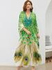 Plus Size Kaftan Bohemian Green Peacock Printed Summer Long Beach Dress Women Homewear Outfit Swim Suit Cover Up Loose Caftan