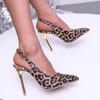 High Heels Bag Head Empty High Heels Sandals Women's 2025 Spring New Pointed Leopard Print Large Size Women's Shoes Thin Heel Shallow Mouth